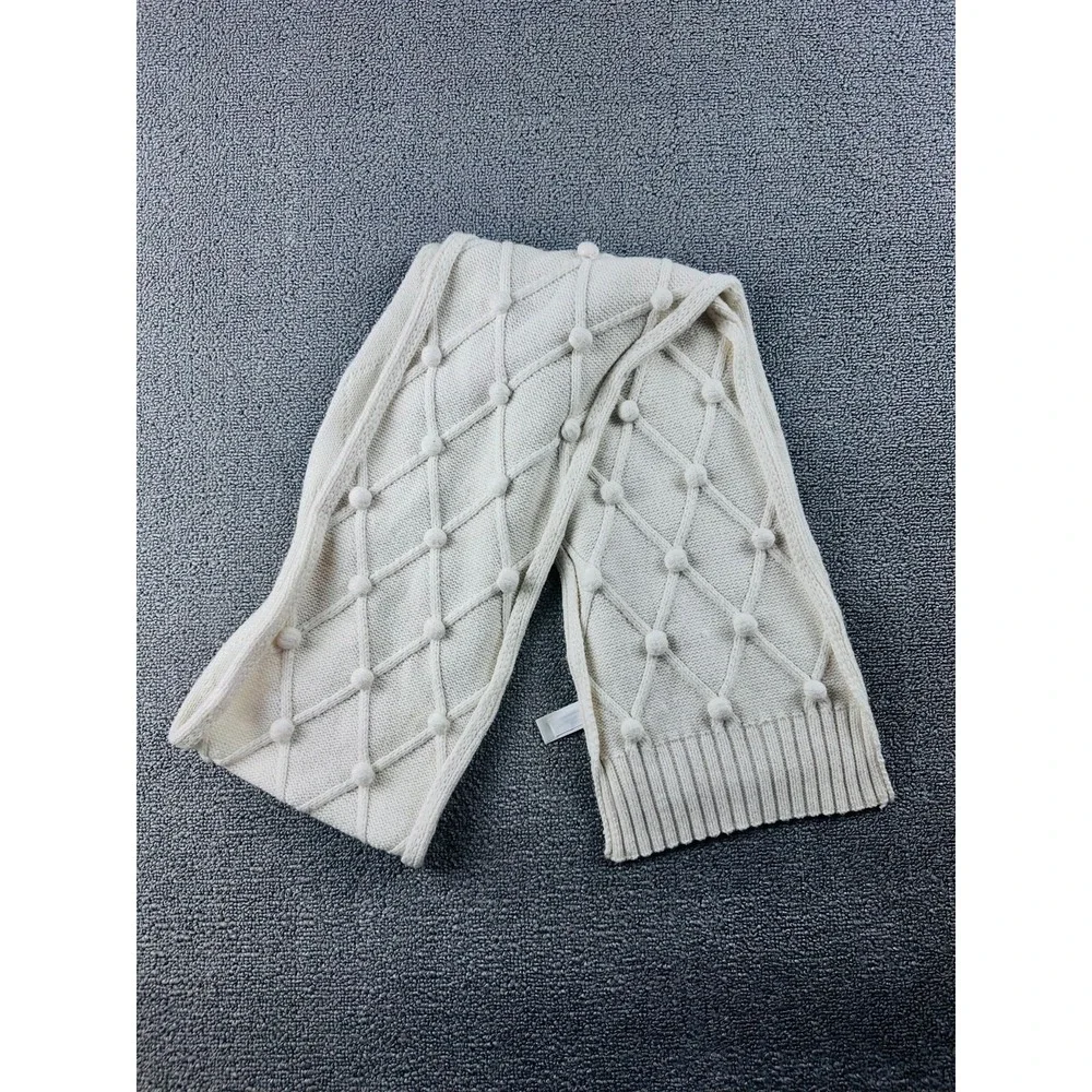 Juicy Couture Scarf Women White Diamond Bobble Knit Cashmere Angora Wool Blend‎